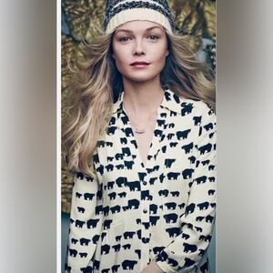 Anthropologie Maeve Woodland Walk Bear Print Button down blouse size 4